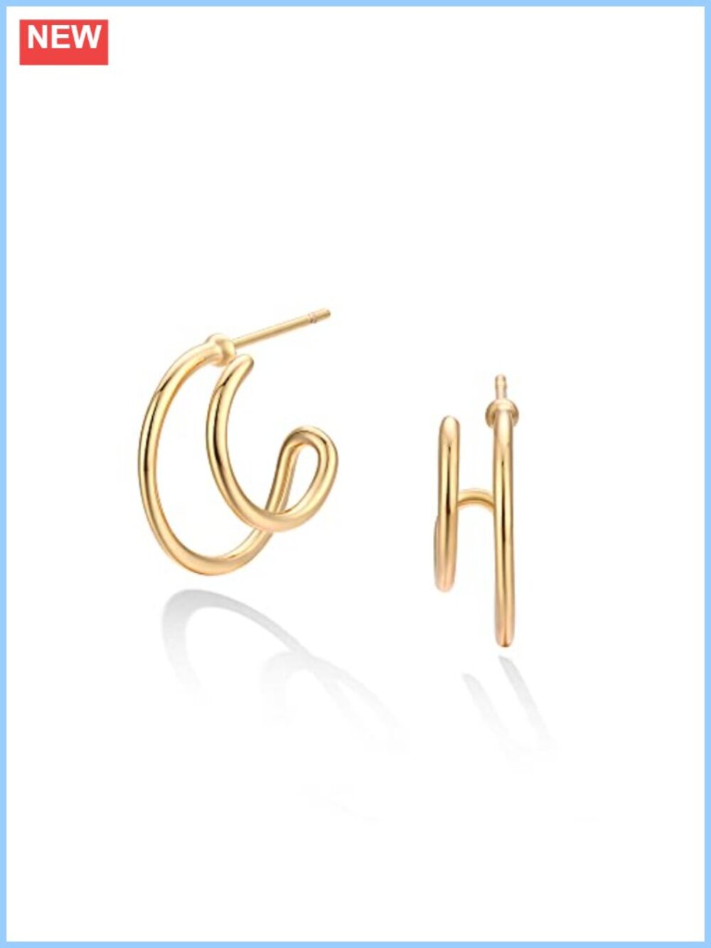 14K Gold Plated Brass Double Hoop Earrings with 925 Sterling Silver Post
